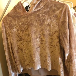 Pink velvet cropped hoodie
